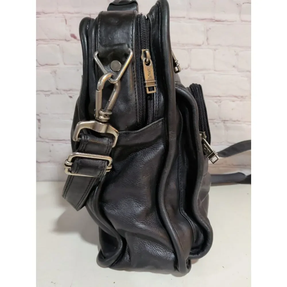 Tumi Black Leather Crossbody Travel Messenger Bag Vertical Organizer Briefcase